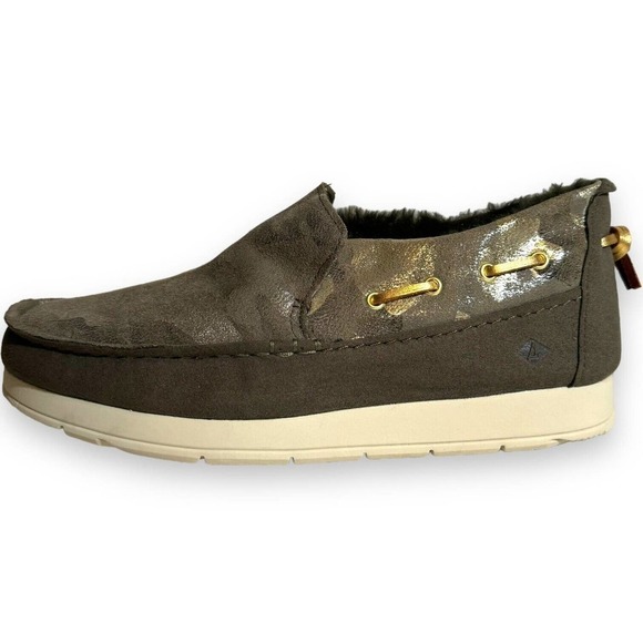 Womens Sperry Olive Camo Suede Moc-Sider Slip-On Faux Fur Lined Size 8M - Picture 4 of 10